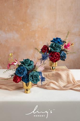 Ling's moment Fake Flowers Box, Foam Roses Artificial Fern Berry Faux Greenery Stems for Wedding Bouquets Centerpieces Table Decorations Floral Arrangement, Navy Blue & Pink, Deluxe Combo - color: Blu-navy Blue & Pink, size: Deluxe