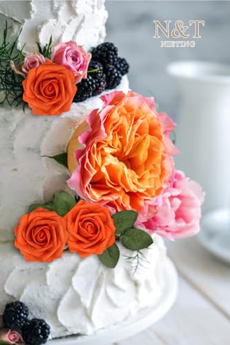 N&T NIETING Artificial Flowers, Fake Flowers Burnt Orange Roses Perfect for DIY Wedding Bridal Bouquets Centerpieces Bridal Shower Party Home Fall Flower Arrangement Decorations, 50Pcs - color: Burnt Orange, size: 50pcs