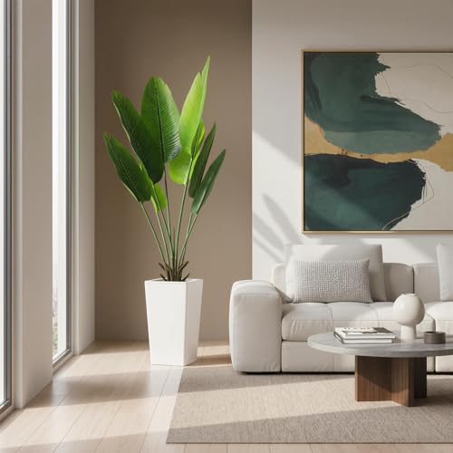 4.65 FT Artificial Large-leaved Banana Tree in Pot, Decorative Evergreen Tropical Areca Palm Plant, Fake Traveler's Banana Tree Tree, Indoor House Plants for Living Room Porch Entryway Office - size: 4ft 8in