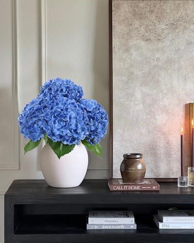 DuHouse 3Pcs Hydrangea Artificial Flowers,Latex Real Touch Hydrangeas with Long Stems & Leaves for Home Decor Party Floral Arrangements Wedding Bouquets Centerpieces(Dark Blue) - color: Dark Blue, size: 3pcs