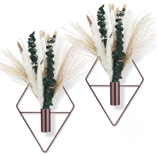 Canlierr 4 Pcs Bronze Wall Decor Hanging Planters with Artificial Plants Eucalyptus Pampas Grass Metal Hanging Vase Indoor Plants Holder Modern Boho Wall Art for Bathroom Bedroom Living Room Decor - color: Bronze, size: Pampas Grass, Eucalyptus