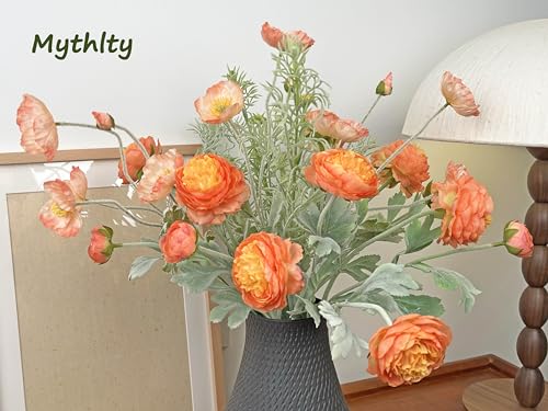 Set of 6 Poppies Flowers Artificial Silk Flowers with Long Stems Faux Wildflowers Bouquet for Vases Oil Pastel Style for Wedding Party Indoor Home Office Decor (Gradient Coral) - color: Gradient Coral