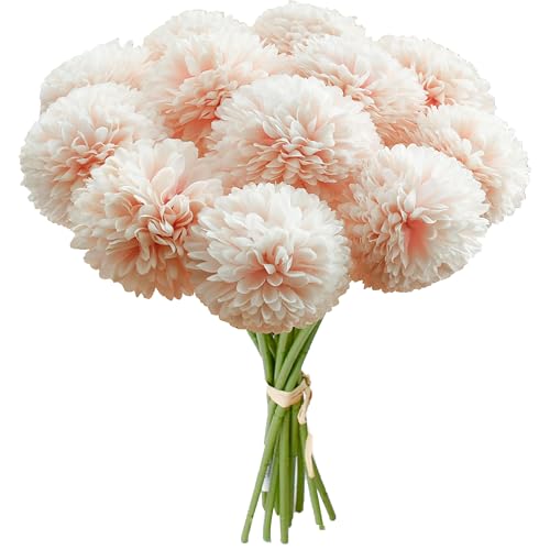 Mandy's 12pcs Artificial Light Pink Chrysanthemum | 11.8 inch Artificial Mums Flowers for Home Table Centerpiece Summer Decor Silk Flowers for Porch Patio and Wedding - color: Light Pink