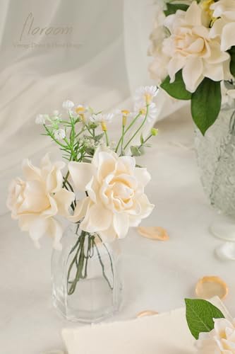Floroom Artificial Gardenia Flowers 2.7" 25pcs Real Looking Cream Foam Fake Flowers with Stems for DIY Wedding Bouquets Bridal Shower Centerpieces Floral Arrangements Party Tables Home Decorations - color: Cream