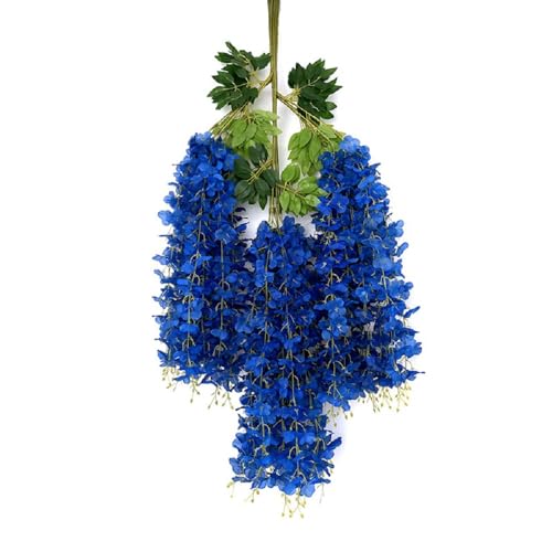 WEISPARK Fake Hanging Flowers - 12 Pieces 3.75 Feet/Piece Artificial Wisteria Vine Ratta Hanging Garland Silk Flowers for Home Party Wedding Decor (Royal Blue) - color: Royal Blue