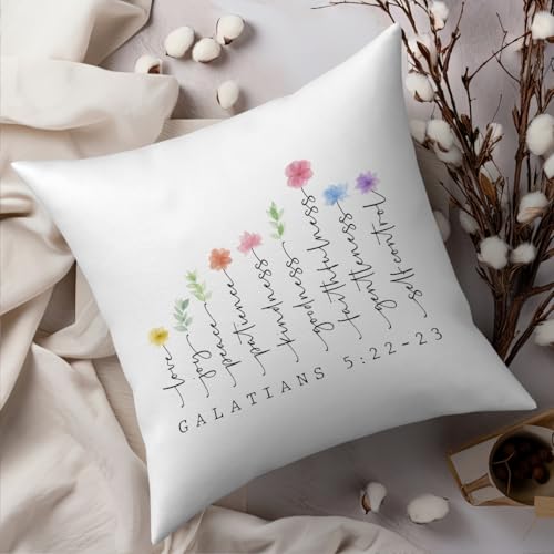 Fokongna Bible Verse Pillowcase 5:22-23 The Fruit Christian Faith Decor Script 18 x 18 Inch Throw Pillow Covers for Bedroom Living Room Couch Bed Sofa, Floral Decor Pillowcase - color: Religious Gifts