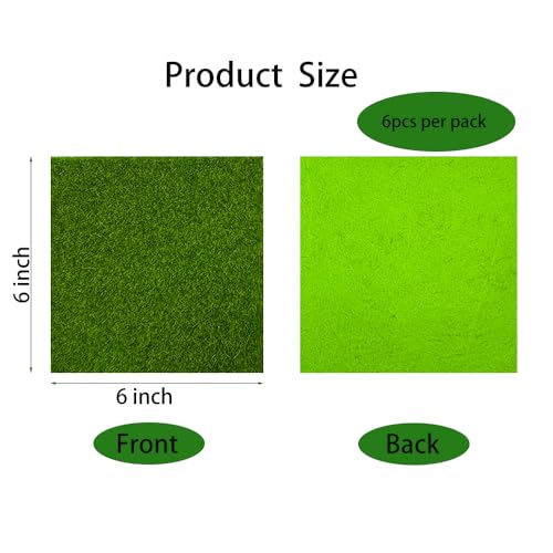 6 Pieces 6 x 6 Inches Fake Grass Decor for Crafts,Artificial Grass for Miniature Ornament Projects,Miniature Diorama,Miniature Decoration,House Scences