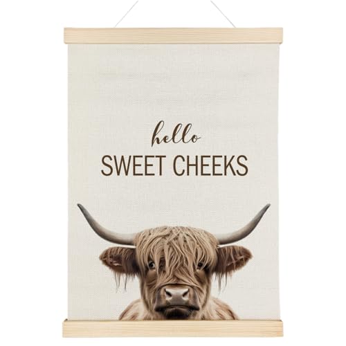 Nrleey Highland Cow Bathroom Poster Hanger Frame - Highland Cow Wall Art with Wooden Poster Hanger, Animal Bathroom Decor, 12x16 Inches - color: Highland Cow