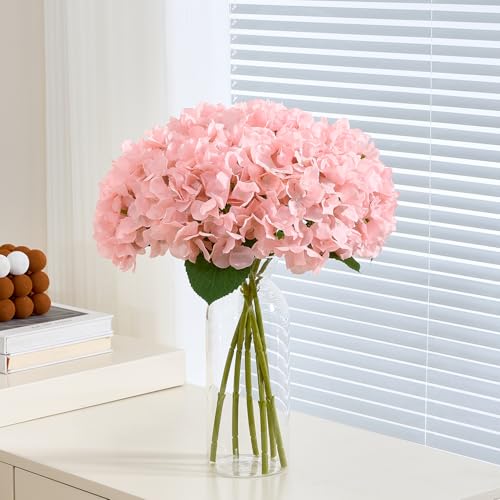 8Pcs Blush Fake Flowers Silk Hydrangea Artificial Flowers Bouquets Faux Hydrangea Stems for Home Table Centerpieces Wedding Party Decoration - color: Blush