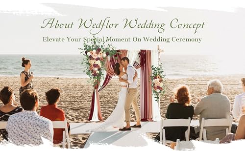 Wedding Arch Flowers with Drapes Kit (Pack of 5) - 2pcs Artificial Sunset Terracotta & Burgundy Deluxe Swag with 3pcs Sheer Drapes for Wedding Ceremony Arbor Reception Backdrop Decoration - color: Terracotta & Burgundy & Cream