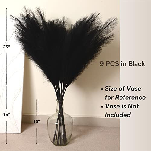 Black Pampas Grass, 9 PCS 37''/3.1FT Tall Fluffy Fake Pompas Floral, Large Artificial Pompous Grass Branches for Floor Vase Fillers, Boho Farmhouse Room Wedding Decor (Black) - color: Black