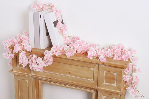 6PC 35.4FT Cherry Blossom Flowers Garland Vine for Decoration Artificial Pink Flower Garland Silk Sakura Vines Hanging for Wedding Party Valentine Japanese Spring Home Decor - color: Pink, size: 6 PC