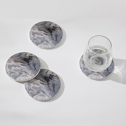 Set of 6 Abstract Dark Blue Marble Coasters with Holder, Absorbent Ceramic Coasters for Drinks, Coasters with Cork Backing for Table Protection, Housewarming Gifts for New Home - color: Abstract Dark Blue Marble