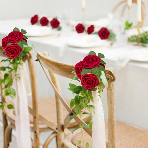 NONMON 100pcs Artificial Flowers Dark Red Rose Real Looking Fake Foam Roses with Stem for Valentine's Day DIY Wedding Bouquets Bridal Shower Centerpieces Arrangements Party Home Decorations - color: Red