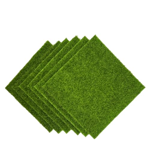 6 Pieces 6 x 6 Inches Fake Grass Decor for Crafts,Artificial Grass for Miniature Ornament Projects,Miniature Diorama,Miniature Decoration,House Scences