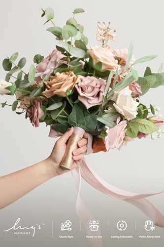 Ling's moment Dusty Rose Wedding Bouquets for Bride, Pink Bridal Bouquets for Bride, 13 Inch Free Form Artificial Wedding Flower Bouquet - color: Pk-dusty Rose & Cream(2026), size: Small 13 Inch