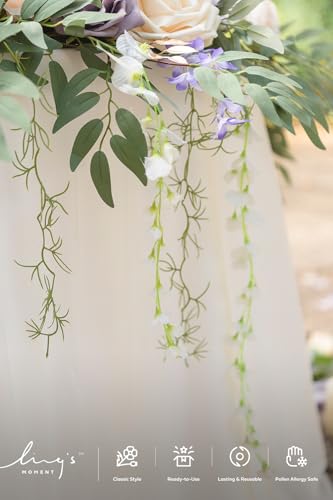 Ling's moment 9FT Flower Garland for Backdrop Decorations - Wedding Arch Flowers, Eucalyptus & Rose, Artificial Floral Garland for Mantel - Sweetheart Table Decor for Ceremony Reception, Lilac & Gold - color: Prpl-lilac & Cream