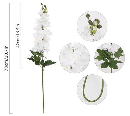 Artificial White Delphinium 5PCS Large Silk Flowers With Stems 30.7" Snapdragon Long Stem for Tall Vase Home Wedding Centerpieces Decor - color: White