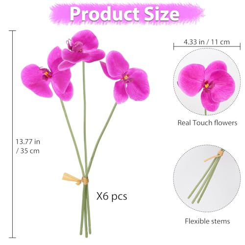 Purple Orchid Artificial Flowers 6 Bouquets 18 Heads Real Touch Fake Orchid Faux Flowers for Vase Table Centerpiece Home Wedding Party Garden Decoration(Purple) - color: Purple