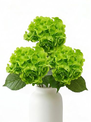 3 Pcs Real Touch Green Hydrangea Artificial Flowers - 20" Large Jumbo 3D Latex Natural Green Faux Hydrangeas for Outdoor Planter, Wedding Centerpieces, Farmhouse Kitchen Decor - color: Green