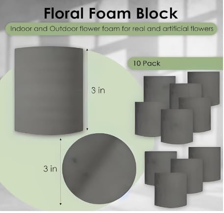 XCEL Florist Foam Floral Foam Blocks - Reusable, Weather Resistant Styrofoam for Artificial Flowers (Gray 3" Round x 3" Thick - 10 Pack) - color: Gray 3" Round x 3" Thick - 10 Pack