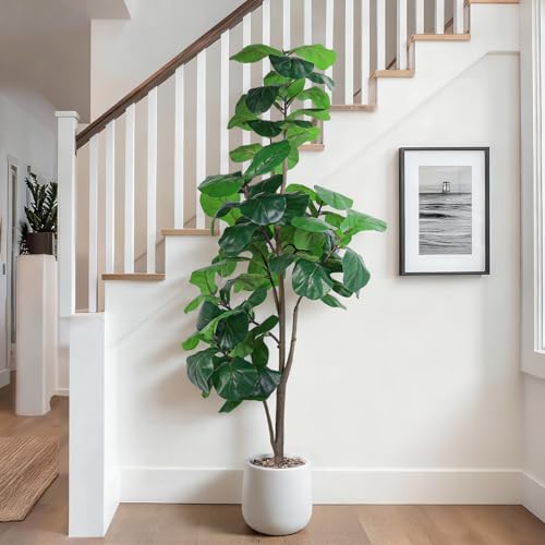 Jocoevol Artificial Fiddle Leaf Tree, 6ft Faux Plant Fake Ficus Lyrata Trees with White Planter - Perfect for House, Office, Living Room Indoor Home Decor, Ideal Housewarming Gift - color: 6ft, size: 6ft