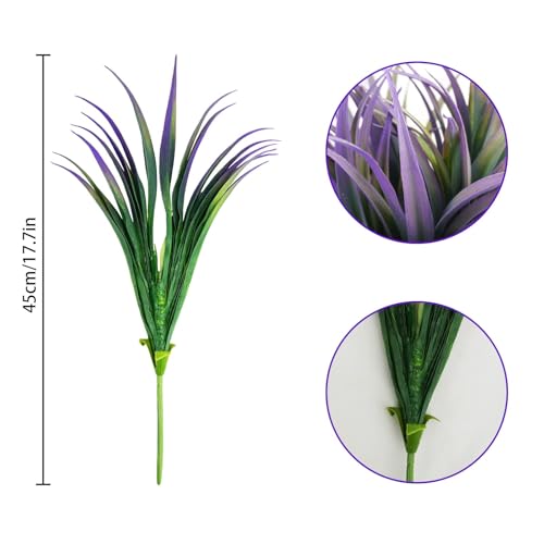 32 Pcs Artificial Grass Fake Plants 17.3in Outdoor Plants UV Resistant Faux Greenery Stems Fake Grass for Home Window Garden Office Patio Pathway Front Porch Halloween Décor Green & Purple - color: Green & Purple, size: 32 Pcs