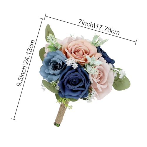 Set of 2 Bridesmaid Bouquets for Wedding - 7 Inch Artificial Flowers Bouquets for Ceremony Anniversary Centerpieces Decorations - Navy Blue and Dusty - color: Navy & Dusty, size: Set of 2 Bridesmaid Bouquets