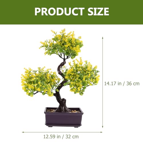 Cabilock Artificial Bonsai Tree Faux Potted Plant Simulation for Home Office Desk Decor Low Maintenance Greenery 14.17X12.59X3.93 Inches - color: Yellow