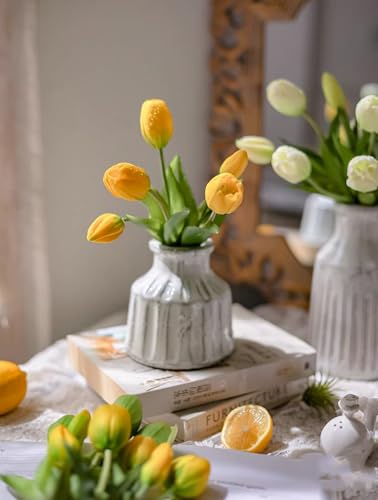 15 pcs Yellow Tulips Artificial Flowers Faux Tulips Real Touch Latex Fake Flower Bouquet for Spring Wedding Home Décor Centerpiece Arrangements - color: Yellow