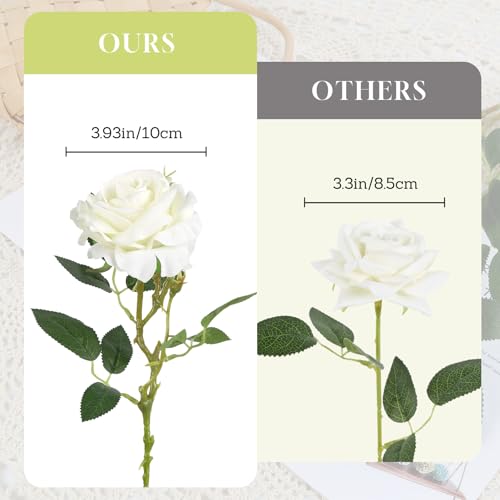 Velvet Rose Artificial Flowers 6Pcs Realistic Fake White Roses Long Stem Faux Flowers for Wedding Bridal Bouquet Home Party Garden Outdoor Decoration(White) - color: White