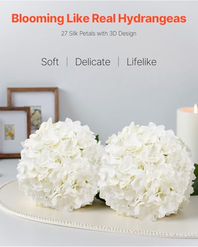 VEVOR Artificial Flowers, 105 pcs Real Looking White Silk Fake Hydrangea Bulk, White Faux Bridal Shower with Stems for DIY Wedding Bouquets, Home Centerpieces Arrangements, Party Tables Decorations - size: 105 PCS