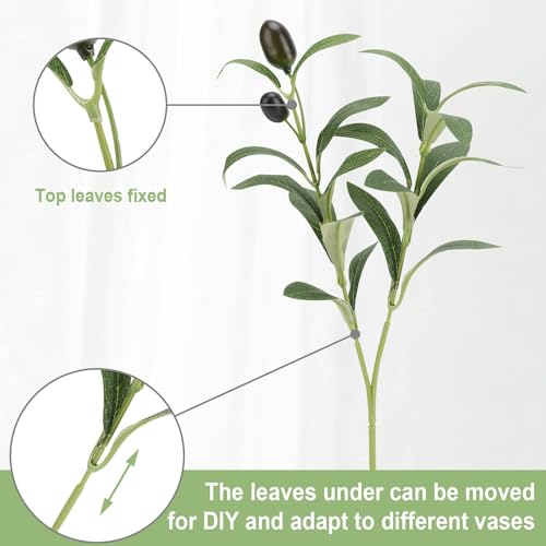 10pcs Faux Olive Leaves Stems 10” Tall Artificial Plants Olive Tree Branches for Small Vase Tabletop Greenery Decor for Home Office Wedding Party (Vase Not Included) - size: 10in