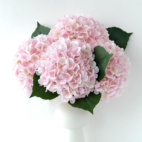 YalzoneMet 4Pcs Light Pink Silk Hydrangea Artificial Flower Big Blooms 20'' Long Stem Faux Hydrangea for Home Baby Shower Party Indoor Outdoor Wedding Table Centerpiece Spring Flower Decor - color: Light Pink