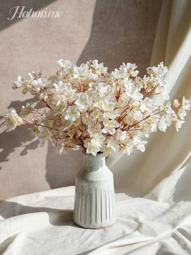 HOHOTIME Artificial Cherry Blossom Branches, 8Pcs 16" Silk Fake Flowers, Faux Sakura Peach Bouquet for Home Wedding Spring Party Decor, Japanese Garden Bedroom Table Centerpiece Decoration (White) - color: White