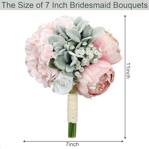Dusty Pink Pre-Made Bridesmaids Bouquets Set of 6-7 inch Small Rustic Aritificial Flower Bouquet for Wedding Marriage Proposal Decor - color: Dusty Pink, size: Set of 6 Bouquets