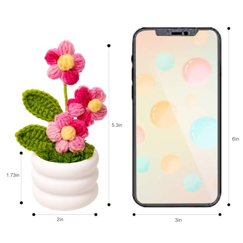 Knitted Flowers Crochet Flower Pot for Desk Car Dashboard Decorations, Mother's Day, Valentine's Day, Birthday Gift for Her, Mom, Women, Girlfriends (Daisy, Pink) - color: Y: Daisy - Pink