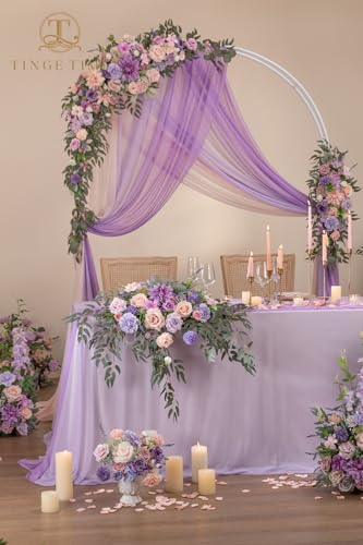 TINGE TIME Artificial Sweetheart Flower Swag with Tablecloth and Table Runner, Pack of 3 Floral Arrangement for Wedding Sweetheart Table Centerpiece Decoration (Violet & Misty Rose) - color: Violet&mistyrose