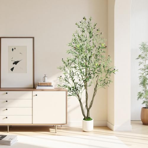 Caxchiling Artificial Olive Tree 6FT, Fake Tree for Indoor Outdoor, Lifelike Faux Large Floor Plants with Heavy Trunk with Vines and Moss Topper, Home Office Decor for Living Room Bedroom Doorway - color: Olive, size: 6ft