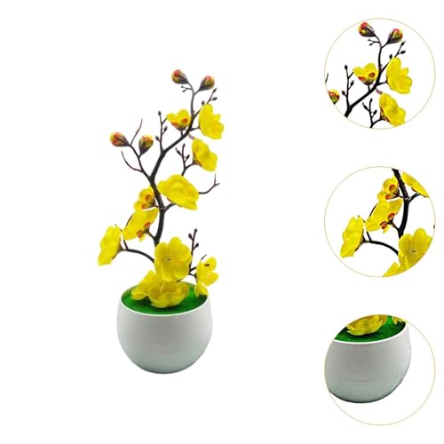 Fenteer Simulation Flower with Vase Realistic Potted Plum Blossom Artificial Potted Flowers for Farmhouse Bookshelf Office Home Table