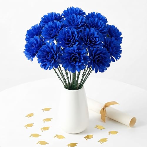Larksilk 500 Pack Royal Blue Carnations Artificial Flowers, Silk Heads | Bulk 500 royal blue silk carnation heads on 5in wired stems for wedding centerpieces, bouquets, arches & DIY crafts - color: Royal, size: 500