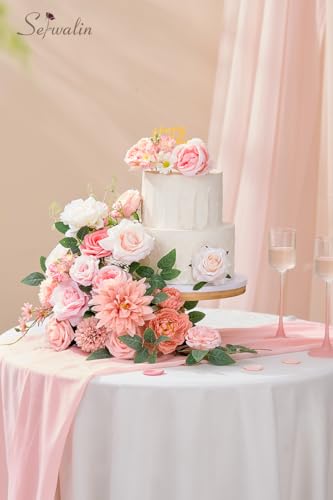 Serwalin Artificial Pink Flowers, Dahlia Fake Silk Flowers for DIY Wedding Bridal Bouquets Baby Shower Centerpieces Cake Decor Birthday Party Home Decor - color: Abby Pink, size: Grand