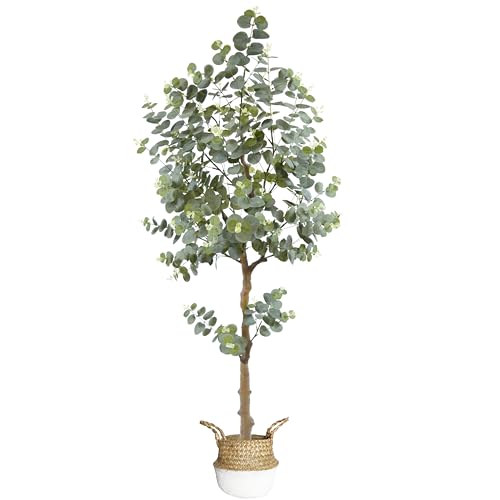 Artificial Eucalyptus Plant 5ft, Fake Tree with Basket, Faux Eucalyptus Plants with White Silver Dollar Leaves, Faux Floor Trees for Home Office Decor Indoor Outdoor - color: Eucalyptus, size: 5ft