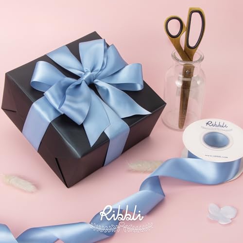 Ribbli Dusty Blue Satin Ribbon,Double Faced Satin 1-1/2 inch x Continuous 25 Yards,Use for Bows Bouquet,Gift Wrapping,Wedding Decoration,Floral Arrangement - color: Blue Dusty, size: 1-1/2 inch