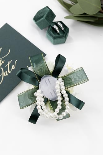 White Rose Corsage and Boutonniere Set, Prom Flower Wrist Corsage Wristlet Band Bracelet, Boutonniere for Men Dark Green Wedding Flowers Accessories Prom Suit Decorations - color: White & Dark Green