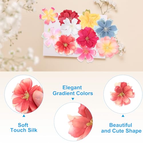 PATIKIL 100 Pcs Fake Silk Flower Heads, 1.6 Inch Artificial Cherry Blossom Faux Flower Heads for DIY Craft Wedding Party Home Wreath Decoration, Light Red - color: Light Red