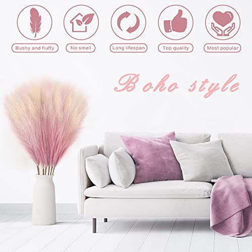8Pcs 3FT Pink Colorful Faux Pampas Grass for Boho Decor, KALYLOC Non-Shedding Fluffy Artificial Bulrush, Tall Reed Fluffy Stems Vase Filler Living Room Wedding Decoration - color: Pink