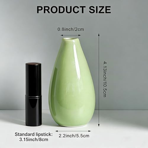 Colorful 4.1inch Ceramic Small Bud Vase Mini Single Stem Flower Vases Decorative Floral Holder for Home Office Table Decor (Green) - color: Green, size: 4.3inch