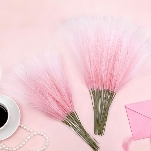 TORONTOKYO Pink Pampas Grass Decor, 50Pcs 21.6 inch, Artificial Short Faux Pompas Grass Small Fluffy Arrangement for Wedding Boho Home Pink Xmas Decor Vase Filler - color: Pink, size: 21.6inch-50Pcs