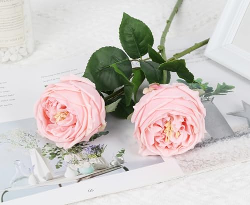 IPOPU Real Touch Rose Artificial Flowers 5PCS Faux Pink Peonies Realistic Roses with Stem for Wedding Bouquet Party Home Decor (Pink) - color: Pink